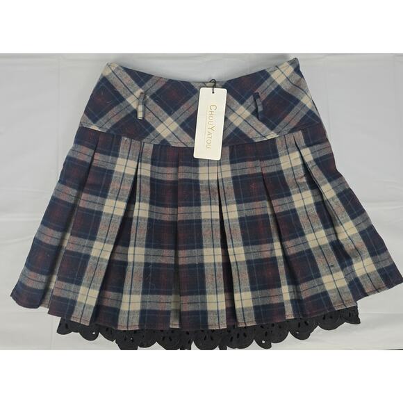 Y2K Plaid Pleated Micro Mini Skirt XS Academia Preppy School Girl Goth ChouYatou - Picture 2 of 5